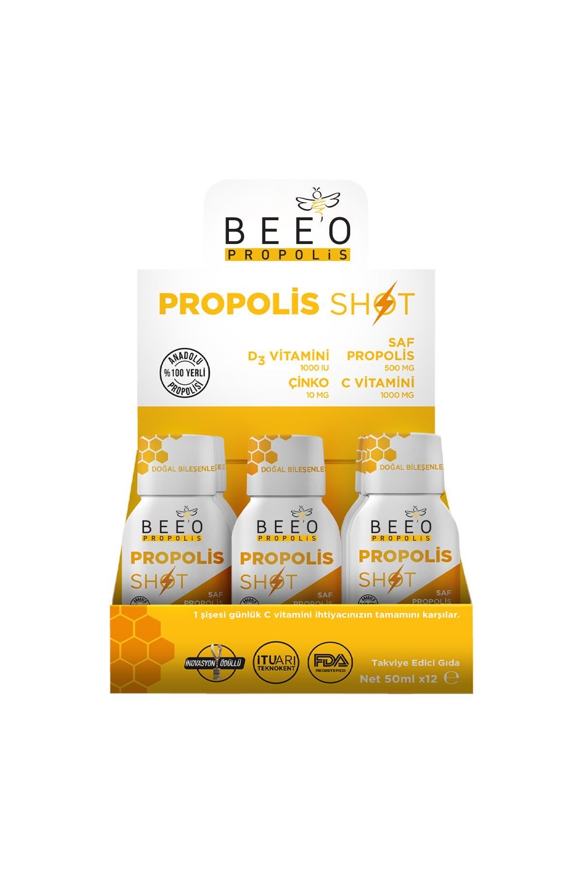Çinko D3+c Vitamini Shot Propolis 12'li Kutu