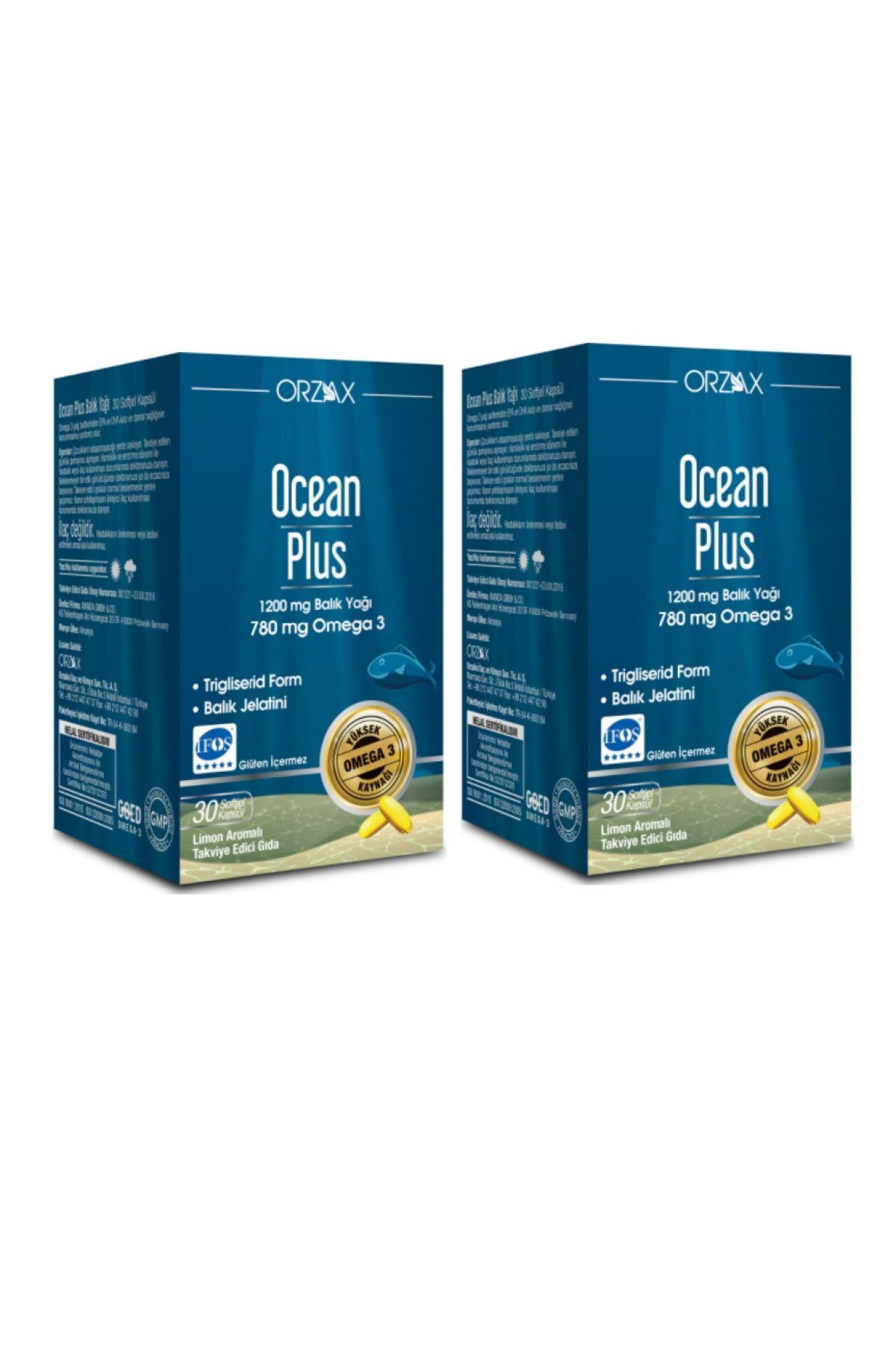Saf Balık Yağı - Ocean Plus Omega 3 1200 Mg 30 Kapsül X2 Adet