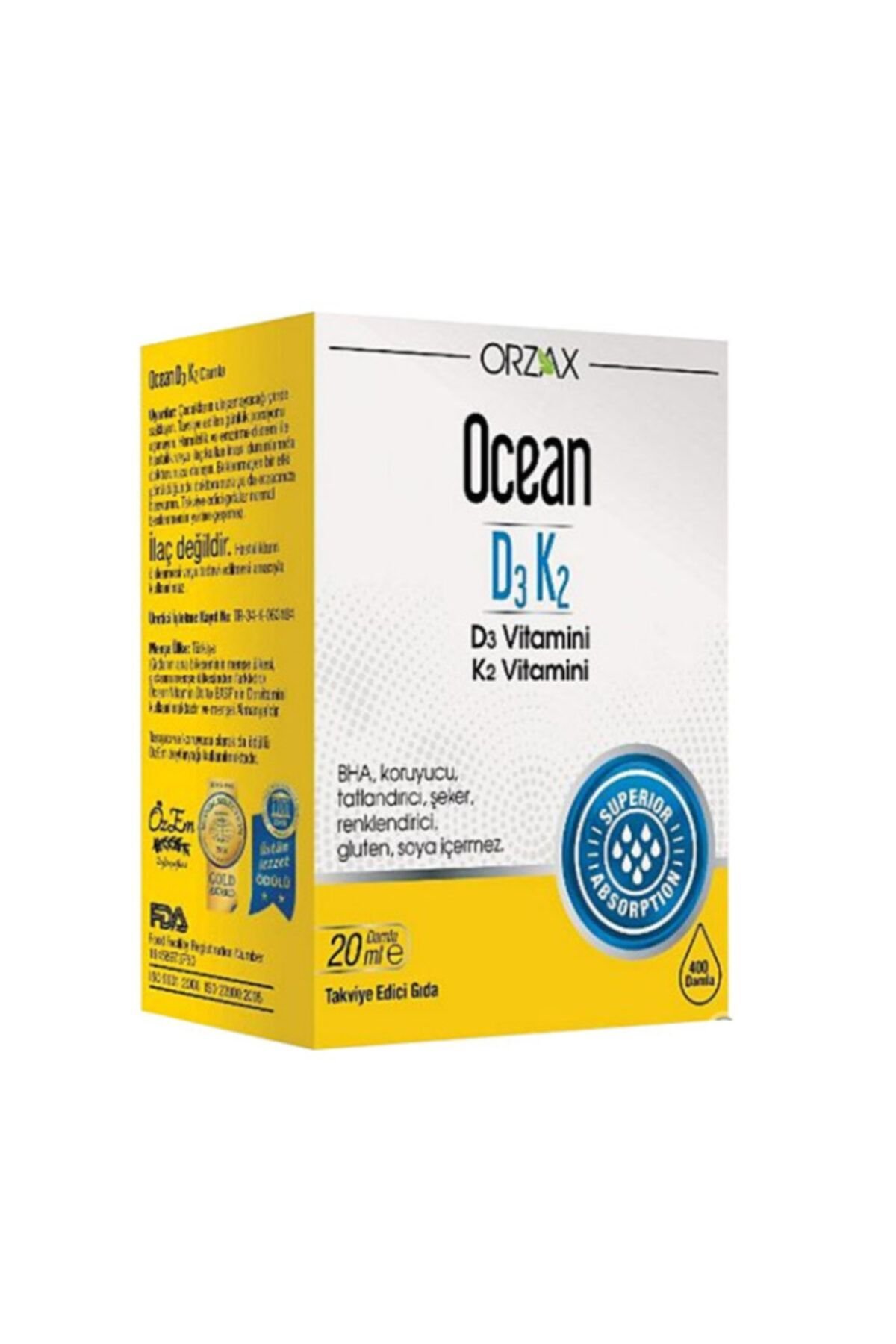 Ocean Kemiklerin Ve Dişlerin Korunmasına Yardımcı D3 Ve K2 Vitamin Damla 20 ml