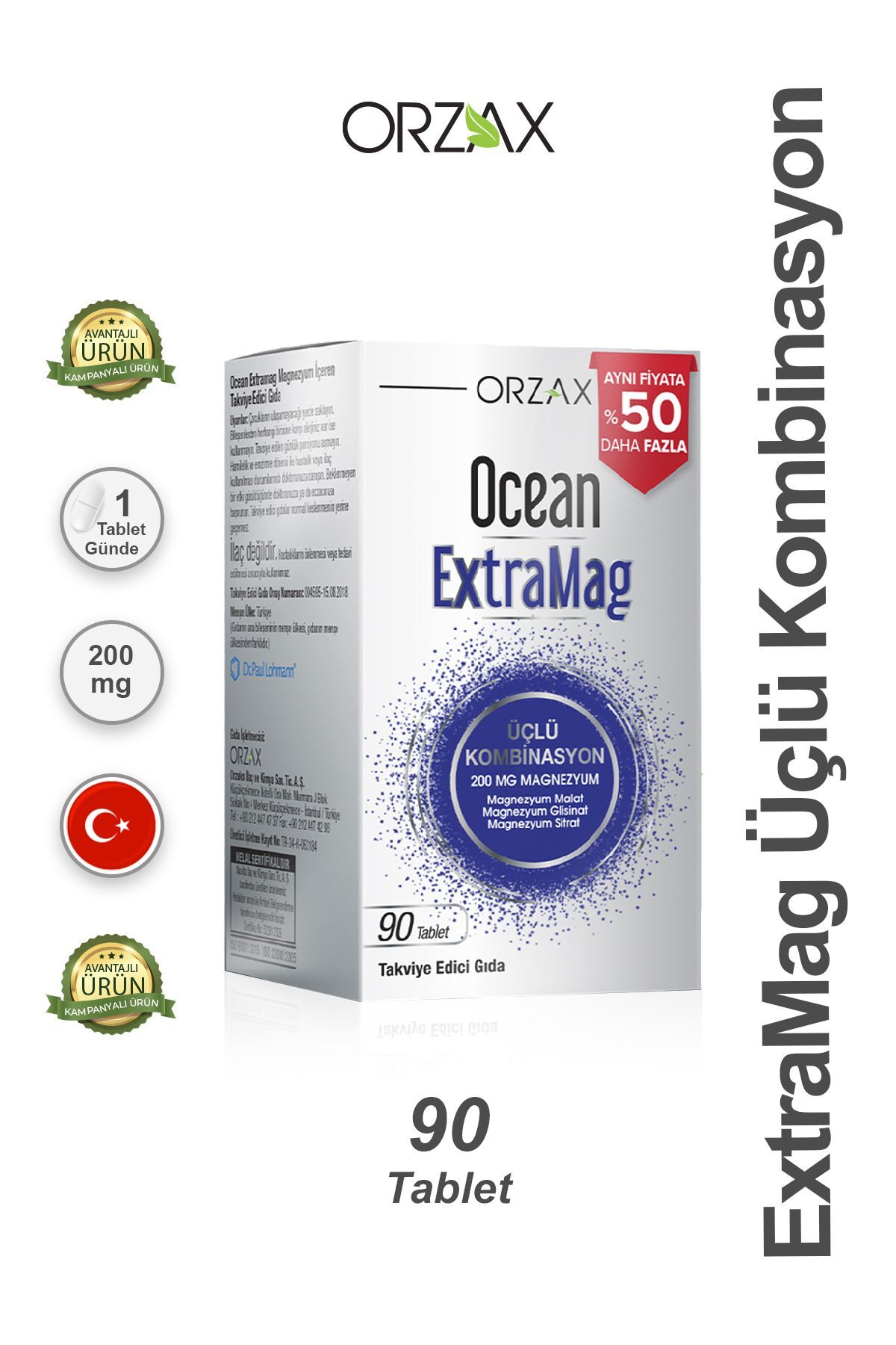 Ocean ExtraMag Üçlü Magnezyum Kombinasyonu 90 Tablet