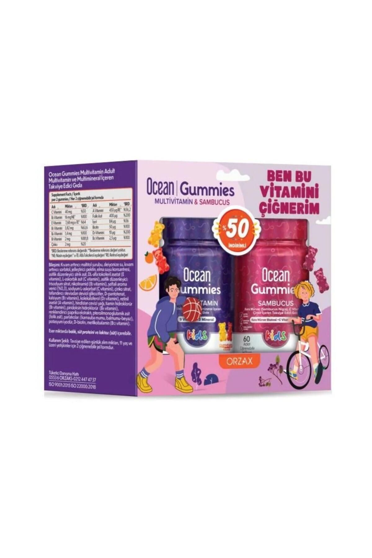 Ocean Gummies Multivitamin Kids 60 Adet Çiğnenebilir Ocean Sambucus Kids 60 Adet Jel Form