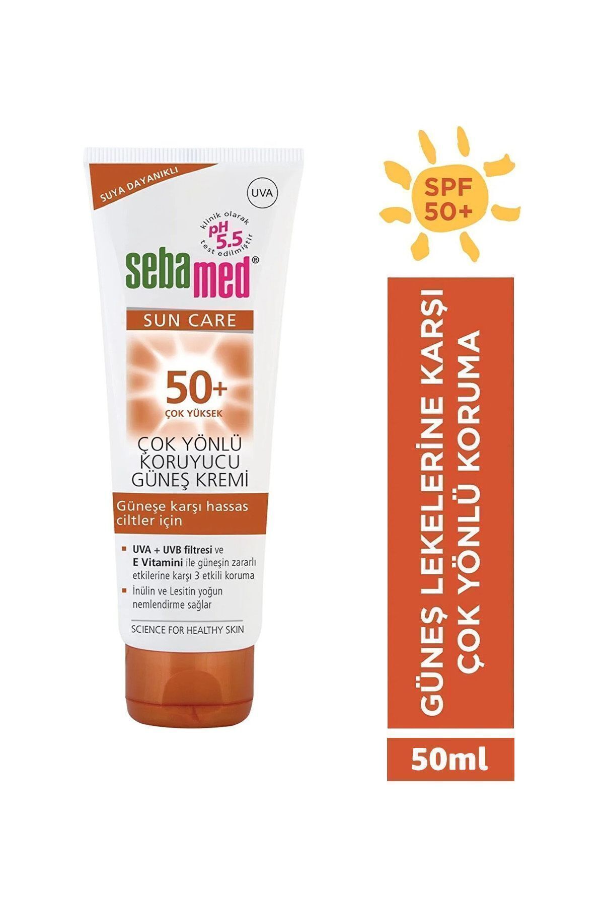 Sun Care UVA / UVB Filtresi ve E Vitamini Üçlü Yüksek Koruma Çok Yönlü Güneş Kremi 50 SPF 50 ml