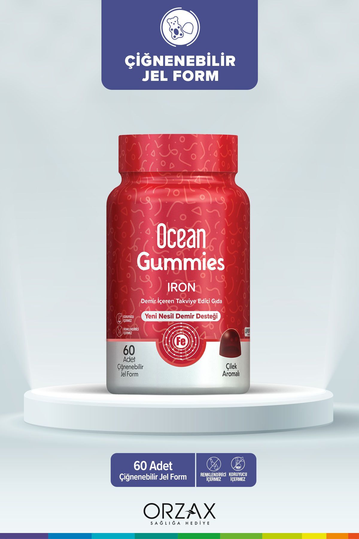 Orzax Ocean Gummies Iron Demir İçeren Takviye Edici Gıda 60 Adet Çİğnenebilir Jel Form-MFREYON01082