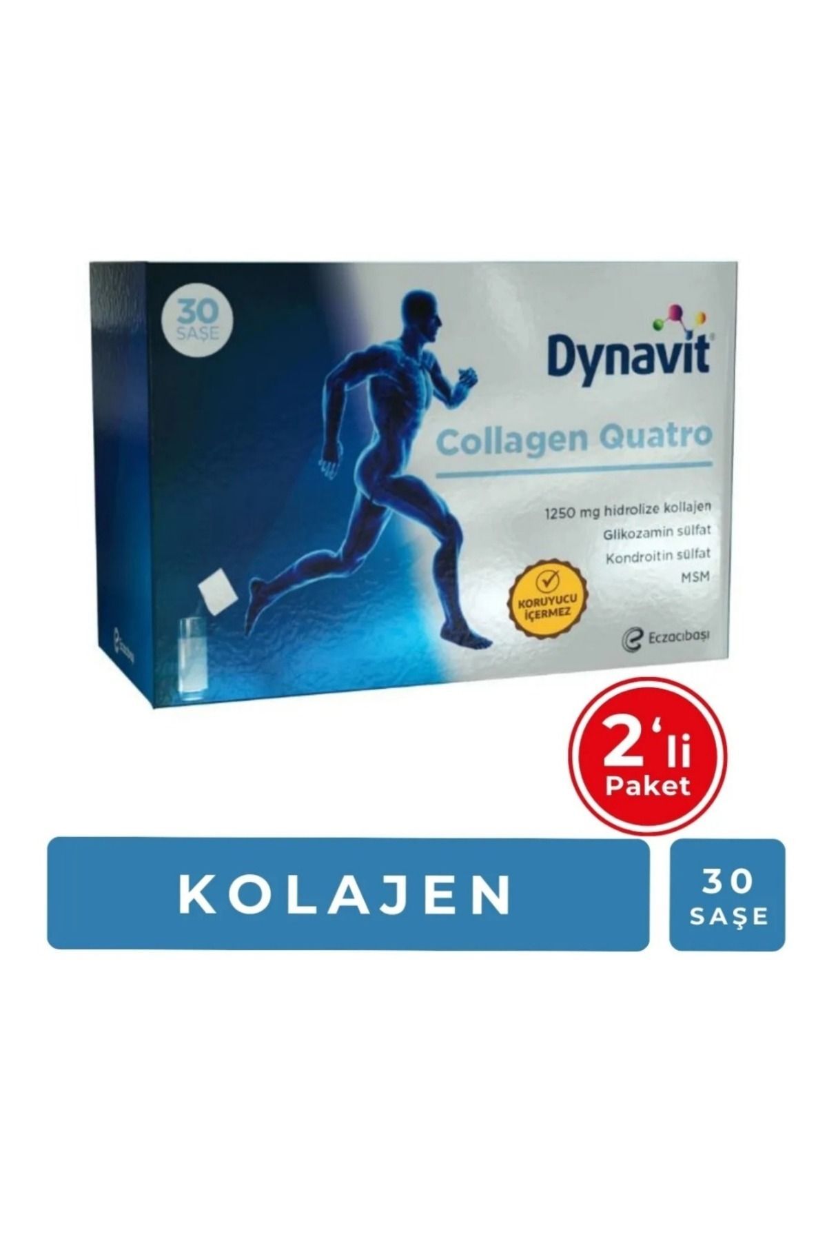 Collagen Quatro 30 Saşe - 2'li Avantaj Paketi - Hidrolize Peptit Tip 2 Tavuk Kolajeni, Glukozamin
