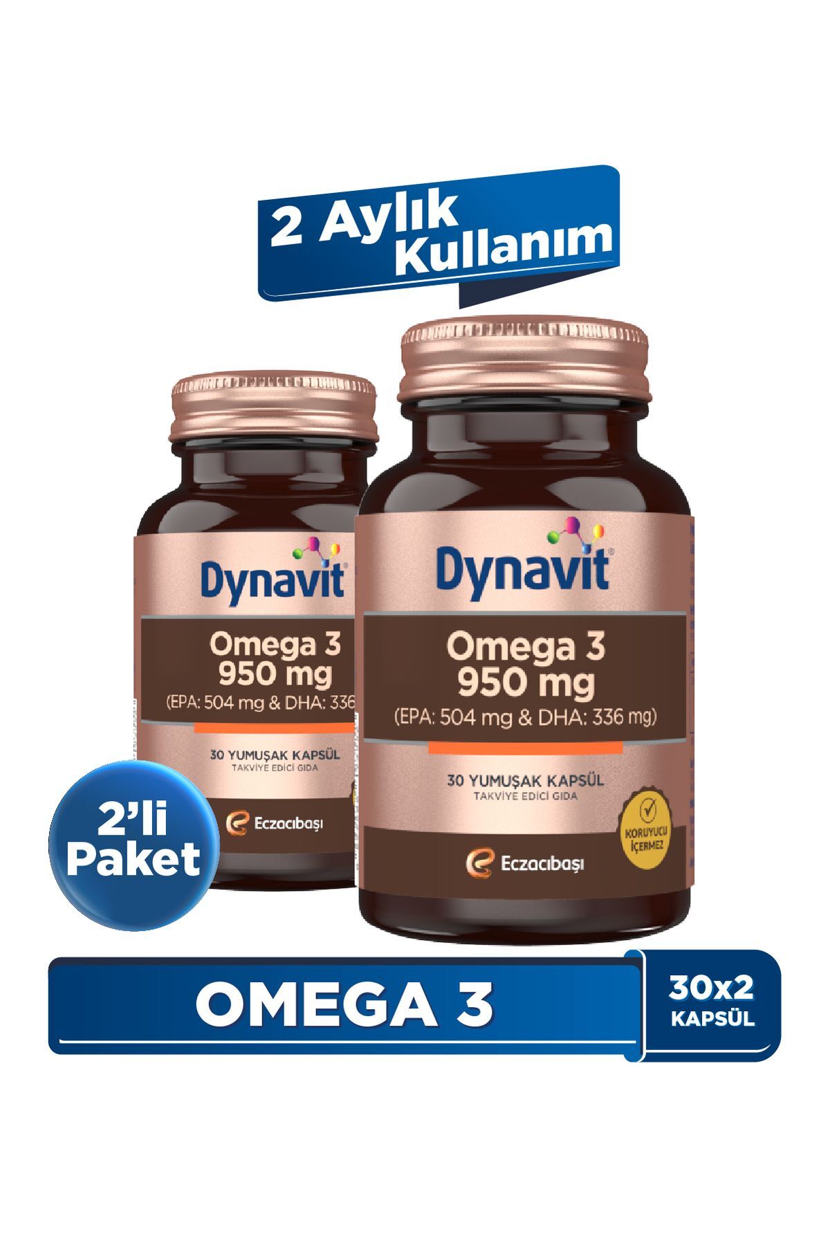 Omega 3 950 mg 30 Yumuşak Kapsül - 2'li Avantajlı Paket - 1400mg Balık Yağı Yüksek EPA ve DHA