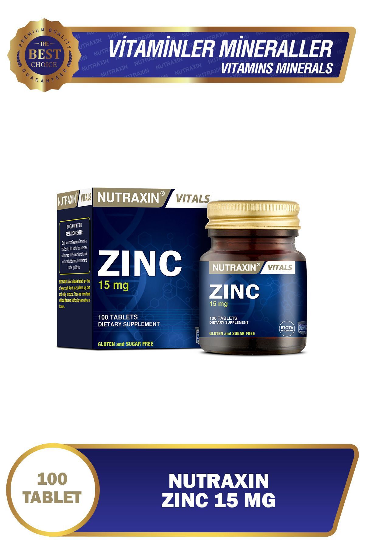Zinc Sulphate 15 mg 100 Tablet Çinko Sülfat İçeren Takviye Edici Gıda